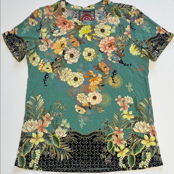 Johnny Was Millay Short Sleeve Crew Neck Tee Bamboo Sz Medium Floral Print - Picture 2 of 7